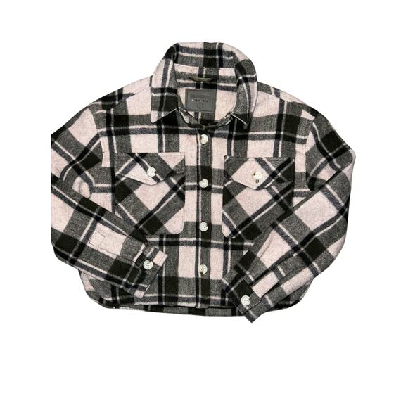 Blank NYC Green plaid fall boxy crop Shacket button up women's size small - Picture 2 of 8